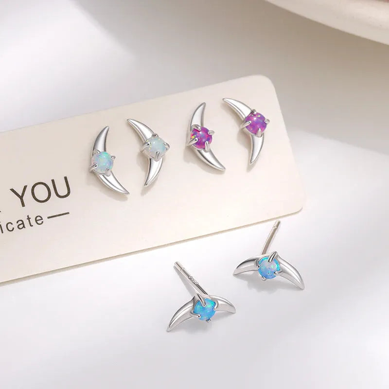 925 silver geometric stud earrings with electroplated finish and coloured stone
