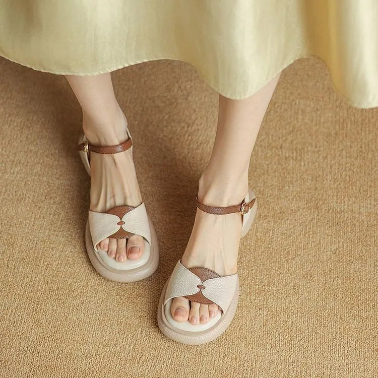 Women's khaki platform sandals with chunky heel and open toe design