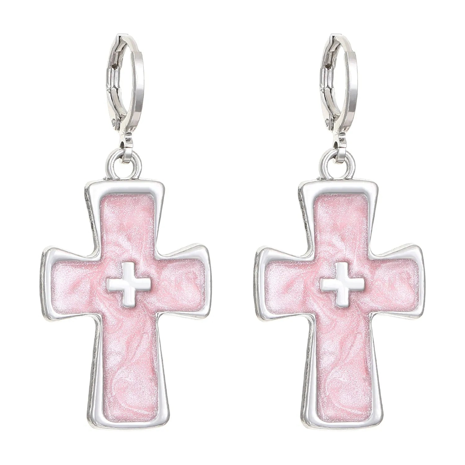 Women's alloy earrings with cross crystal designs in five colour variations including white K liquid cross and antique silver XINGX
