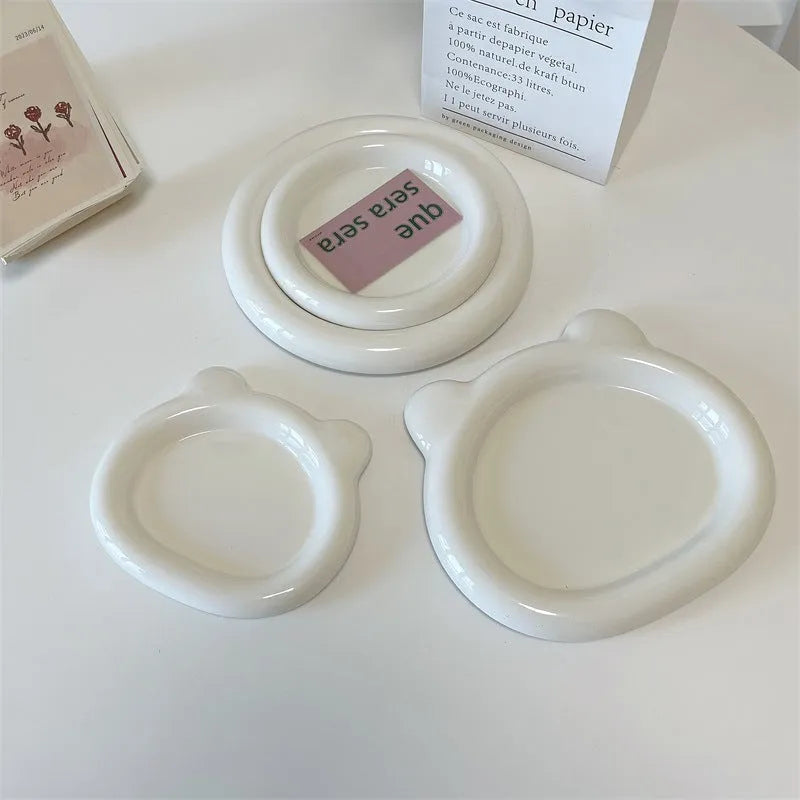 White porcelain ceramic plate with chubby toot bear or round doodle design in 15cm or 20cm size