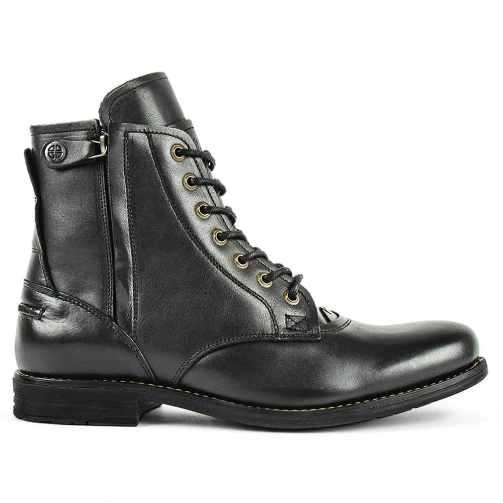 Knight Series brown leather boots with side zipper on a white background