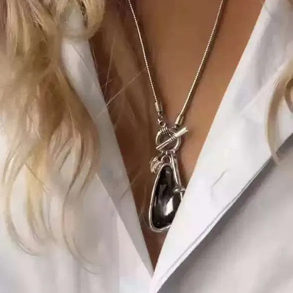 Geometric alloy pendant on snake bones chain necklace in water drop colour options