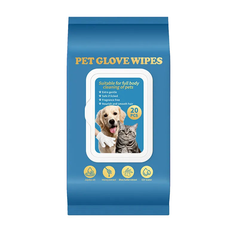 Pack of disposable pet gloves for cat and dog bath cleaning in 20-piece packs