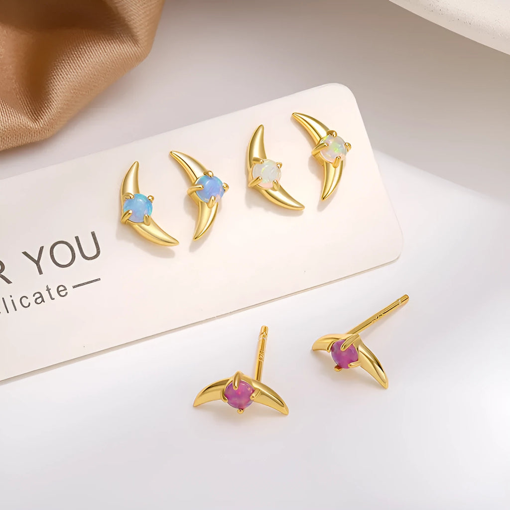 925 silver geometric stud earrings with electroplated finish and coloured stone
