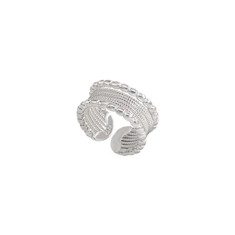 Adjustable copper ring with woven twisted multilayer geometric design for women