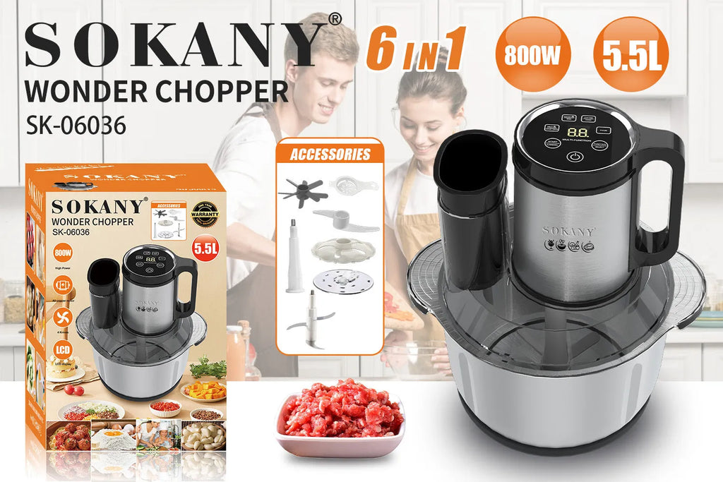 06036 colour stainless steel meat grinder with 5L capacity bowl and adjustable speed control