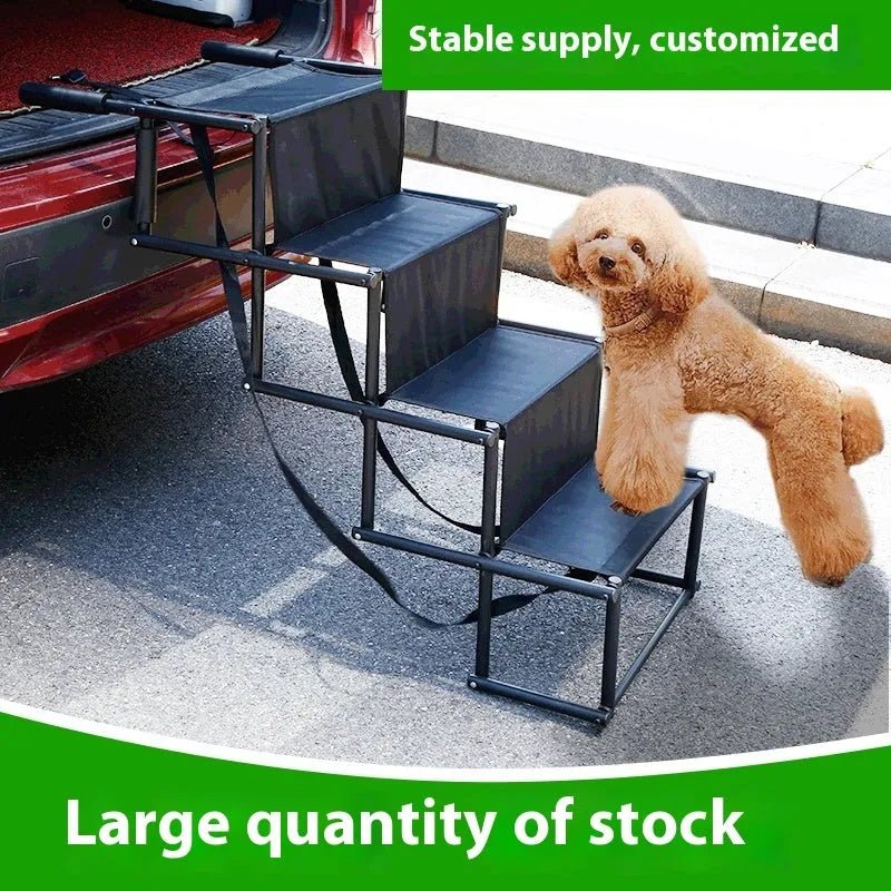Folding portable stainless steel dog ladder car step, four-step 101x76x45cm, black or grey or blue
