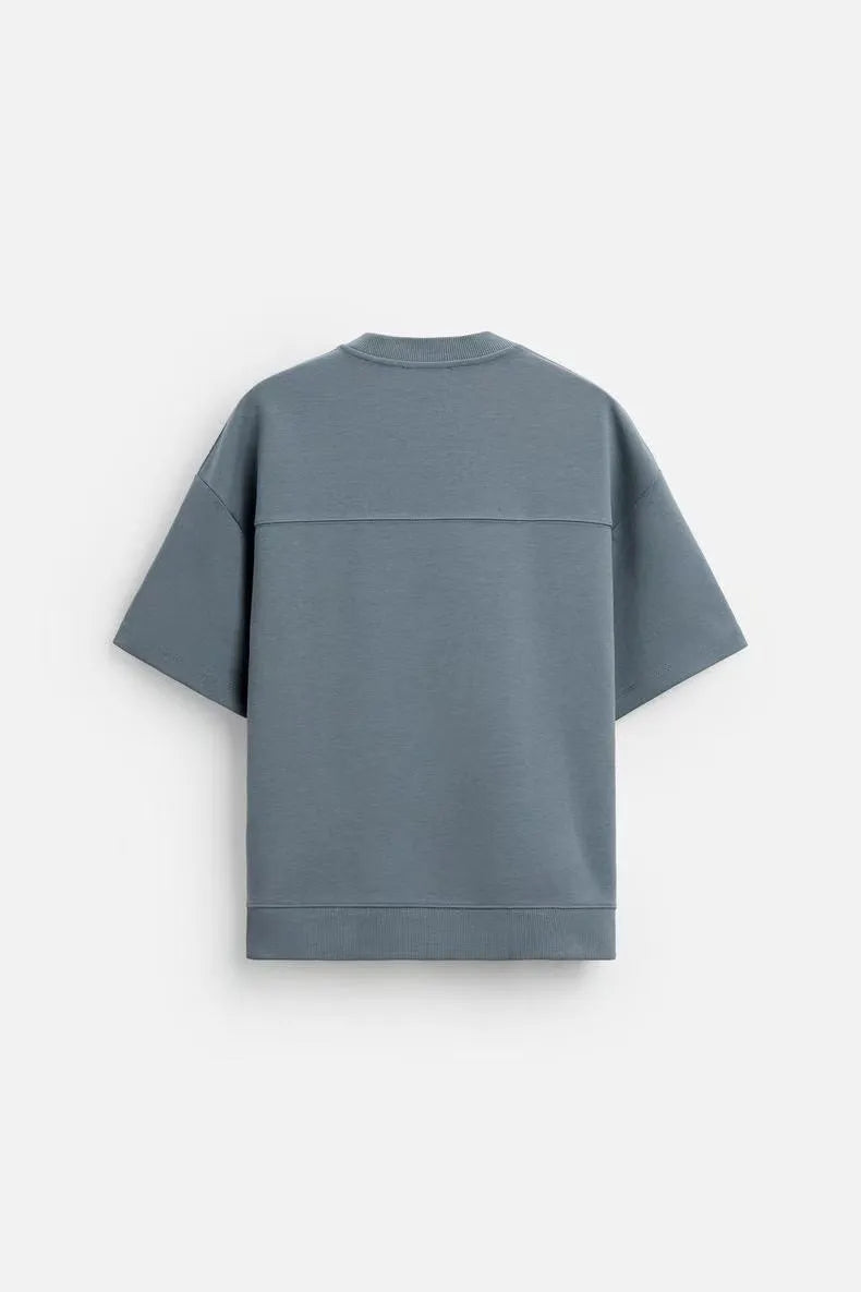 Loose double-sided texture short sleeve t-shirt and matching shorts set in blue.