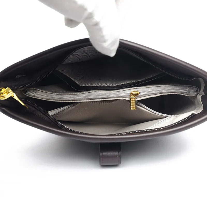 Korean style soft PU bucket bag with double shoulder straps and internal organisation compartments
