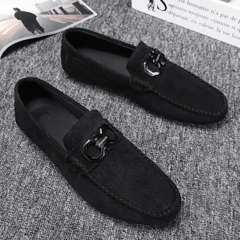 Men's black and grey suede casual shoes with rubber sole for summer