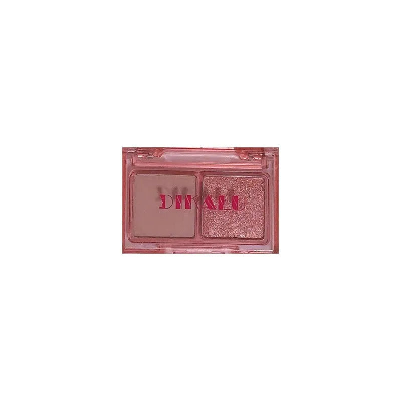 Cool two-tone eye shadow plate showing matte and shimmer finish in pink and black colour combination