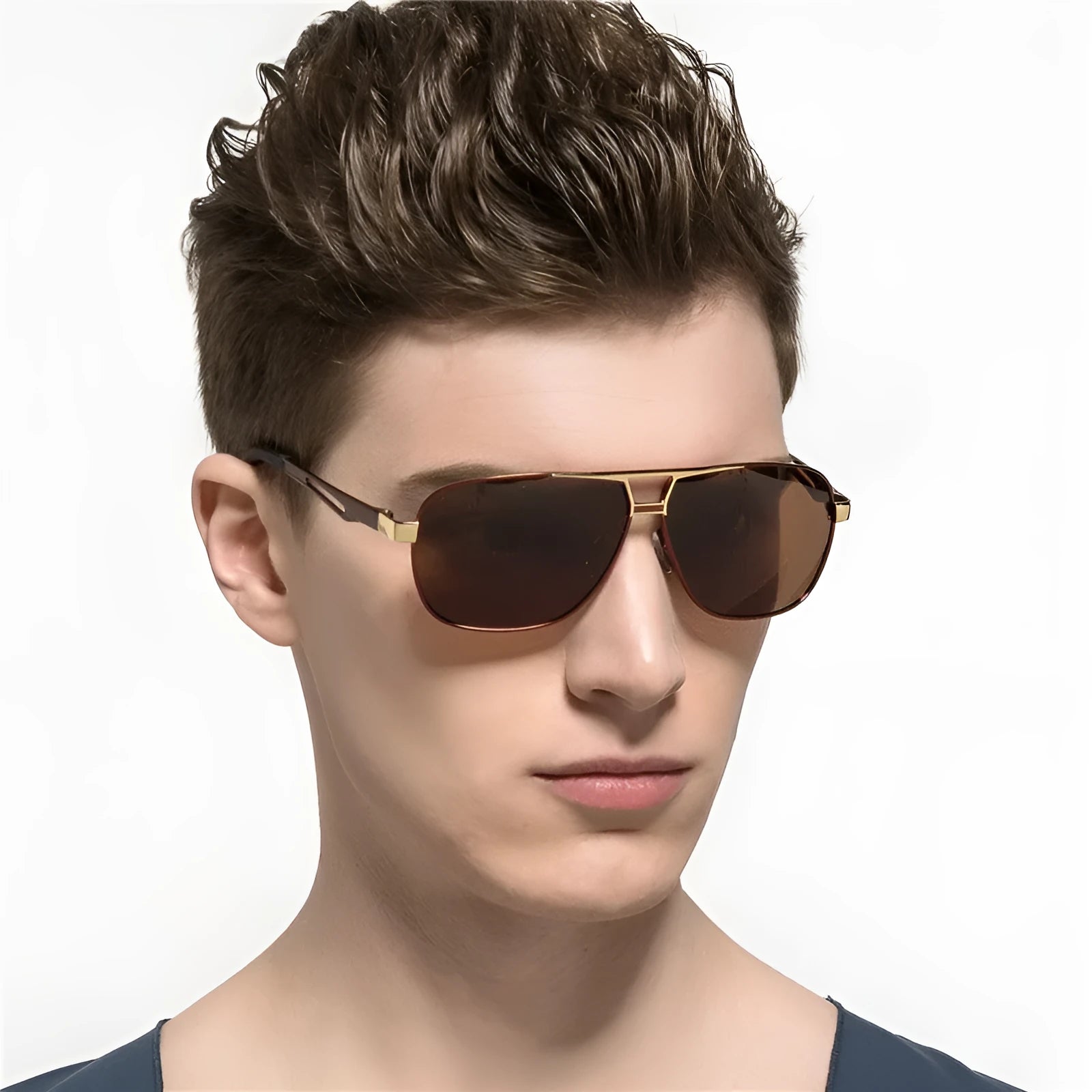 Men's orange red polarised aviator sunglasses with metal frame and TAC lenses.