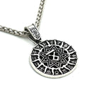 Lunavin retro logo pendant necklace with antique silver finish on an adjustable leather rope.