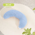 Blue U-shaped cat pillow with integrated adjustable collar for feline cervical support