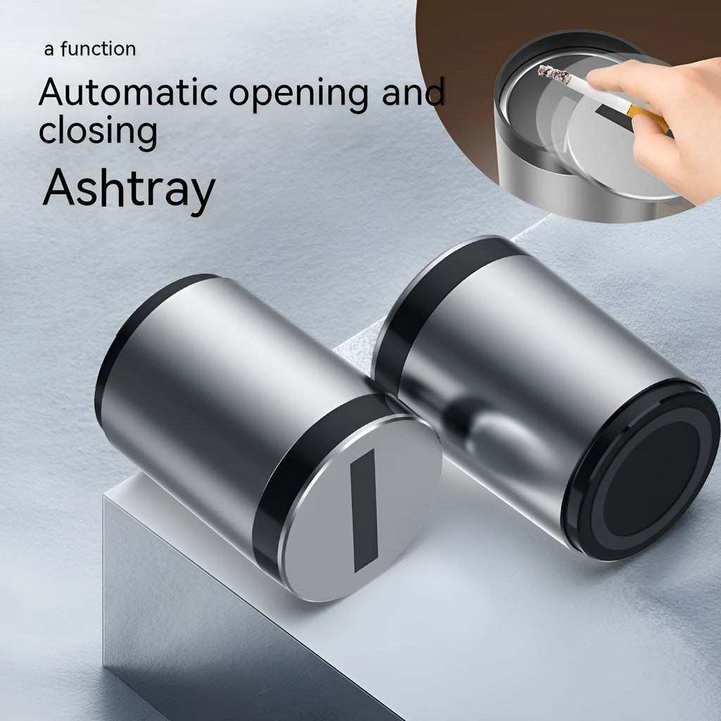 Silver aluminium alloy automatic induction ashtray with closed lid