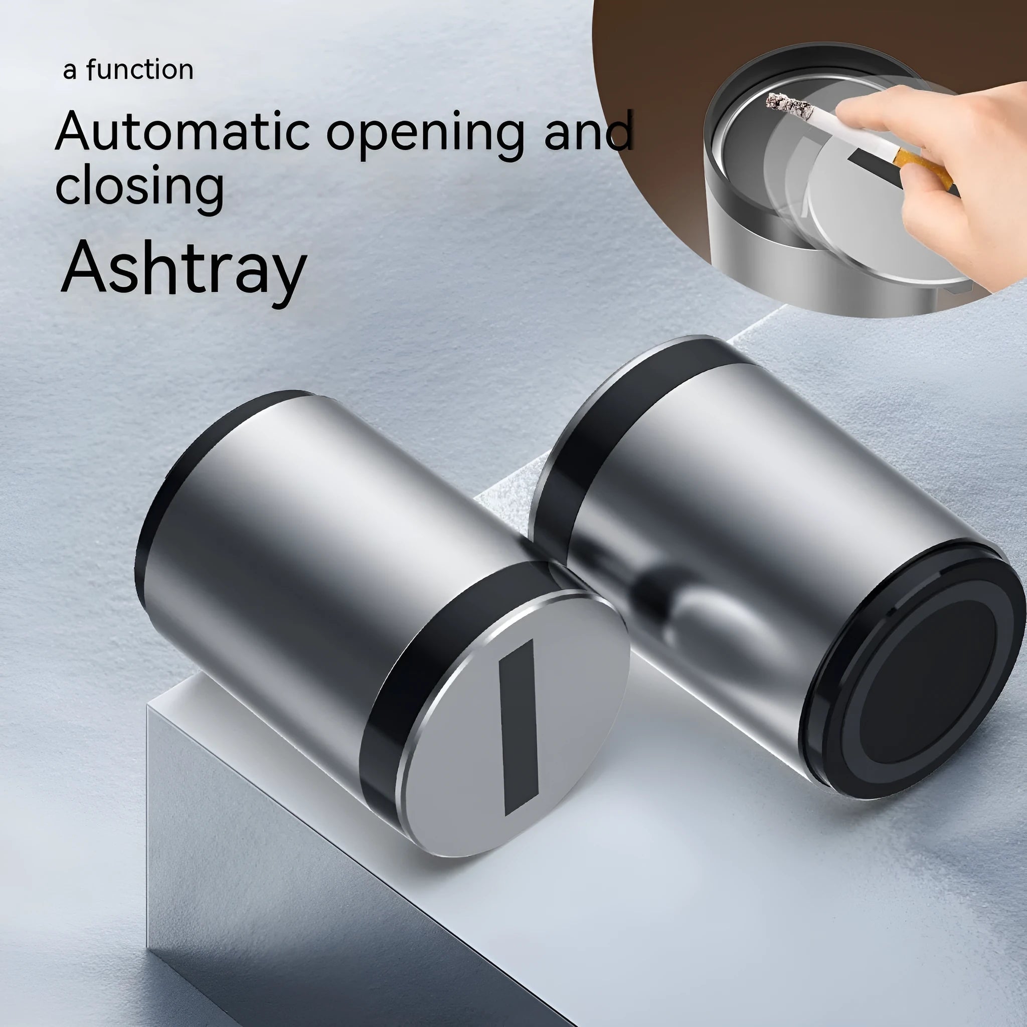 Silver aluminium alloy automatic induction ashtray with closed lid