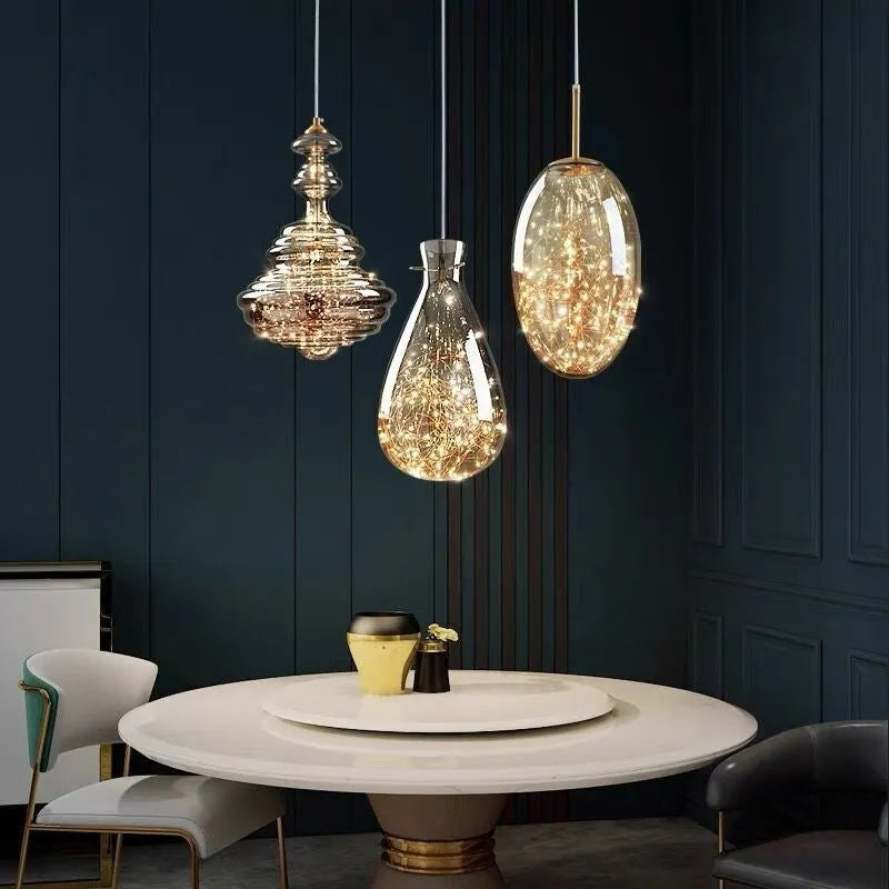 Modern glass chandelier droplight with adjustable height mechanism and remote control