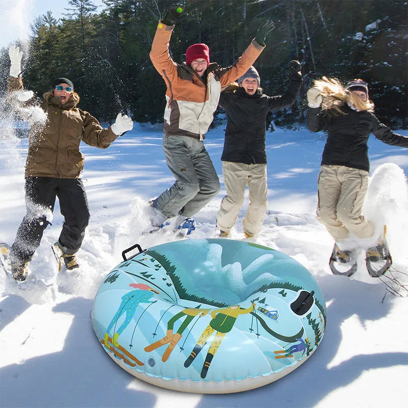 PVC winter ski ring toy in flame red, ice-snow blue, or snow mountain design for outdoor snow play