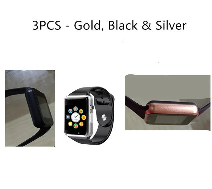 A1 Smart Watch for Android with phone call functionality, GSM SIM support, and camera in multiple colour options