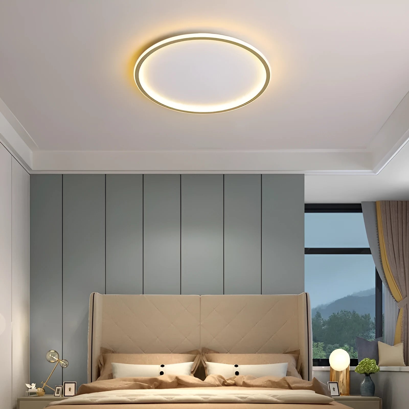 Minimalist modern LED ceiling lamp in black, gold or white finish with dimmable lighting