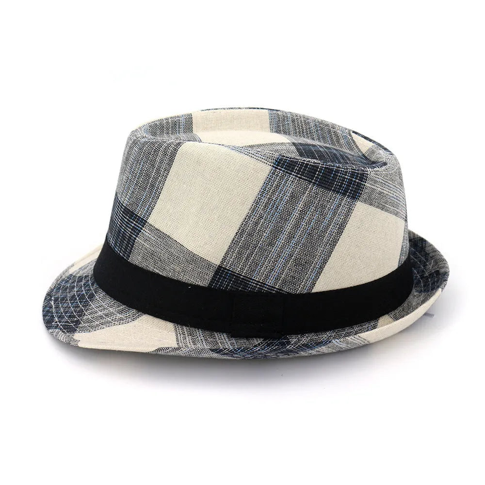 Blue and black polyester sun hat with bell crown and 4.5cm brim for outdoor sun protection.