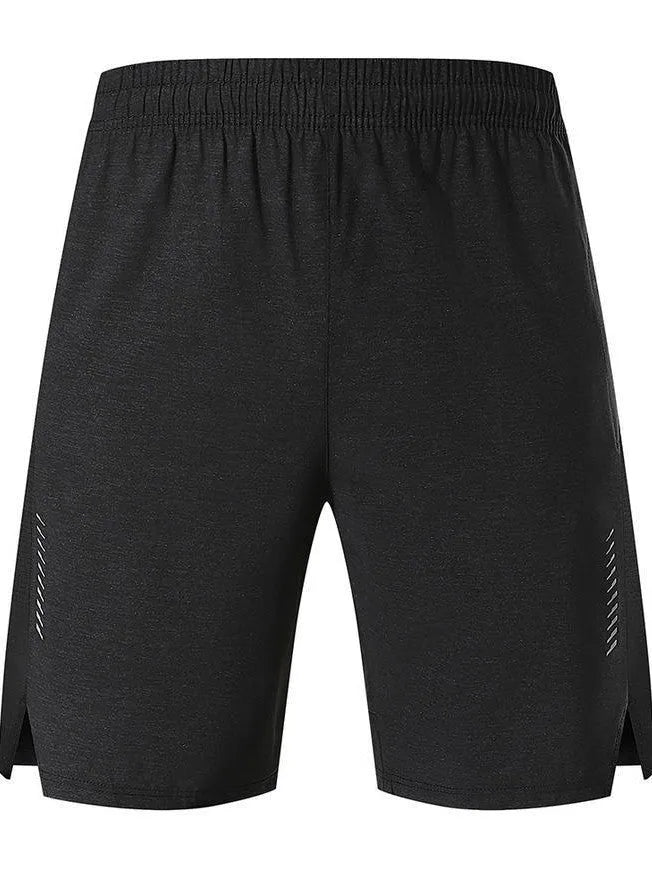 Men's forest green spandex casual shorts with mid waistband laid flat