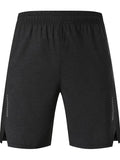 Men's forest green spandex casual shorts with mid waistband laid flat