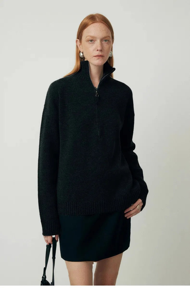 Women's loose lapels wool bandage dress in black, long sleeve pullover for autumn.