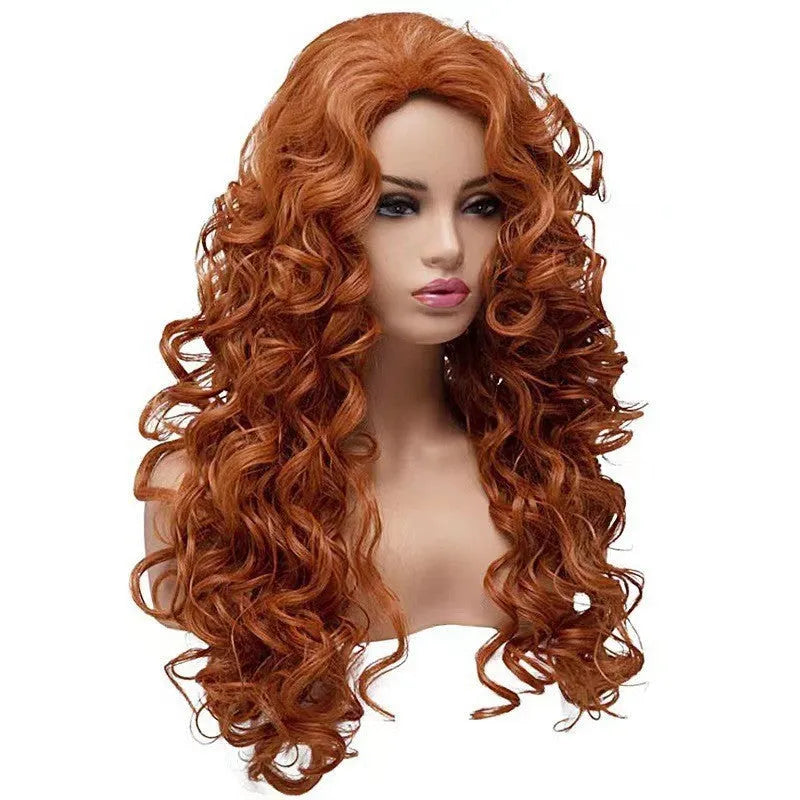 Brown long wavy curly cosplay wig with exotic style and instant noodles fluffy texture