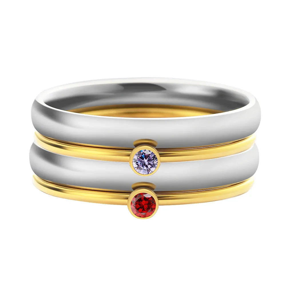 Titanium steel engraved ring with December birthstone colour in geometric design