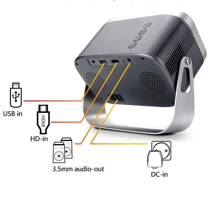 Android 4K smart portable projector with Full HD 1080p resolution on table setup