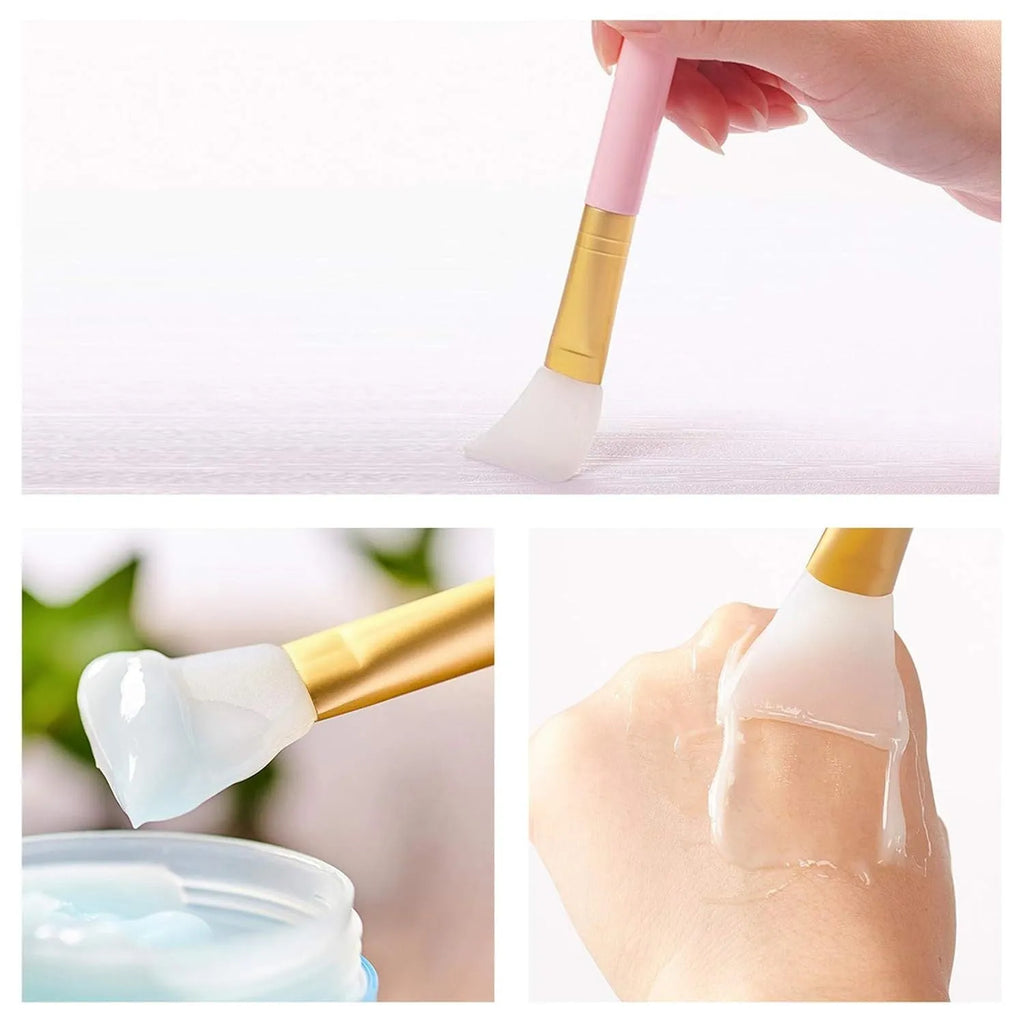 Reusable silicone spatula brush for applying clay and mud face masks, available in multiple colours.