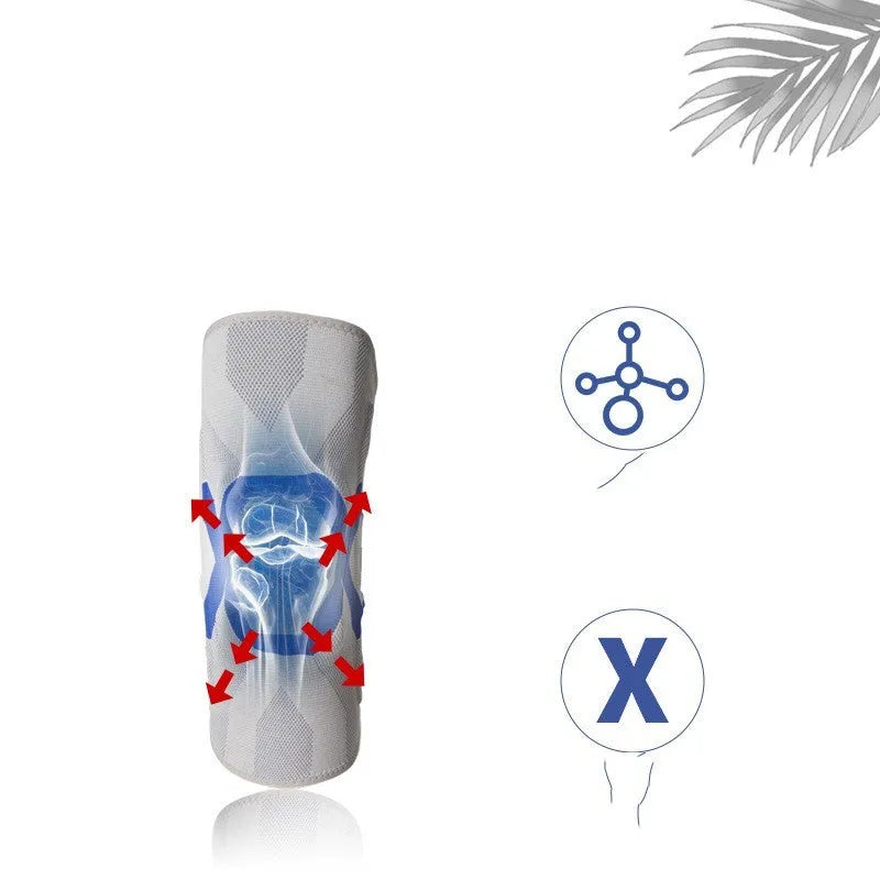 A black and blue silicone knee pad for sports protection, shown alongside other colour options.
