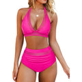 Women's black, rose red, and leopard print polyester fibre bikini set with brief style