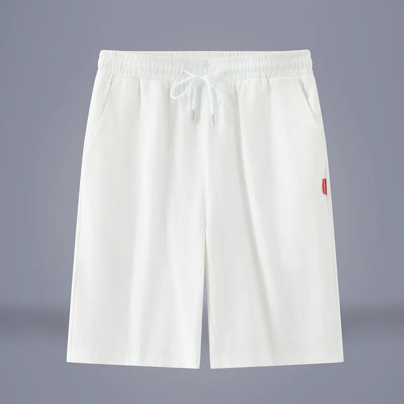 Chinese style solid colour cropped pants in cotton linen fabric with a drawstring waist.