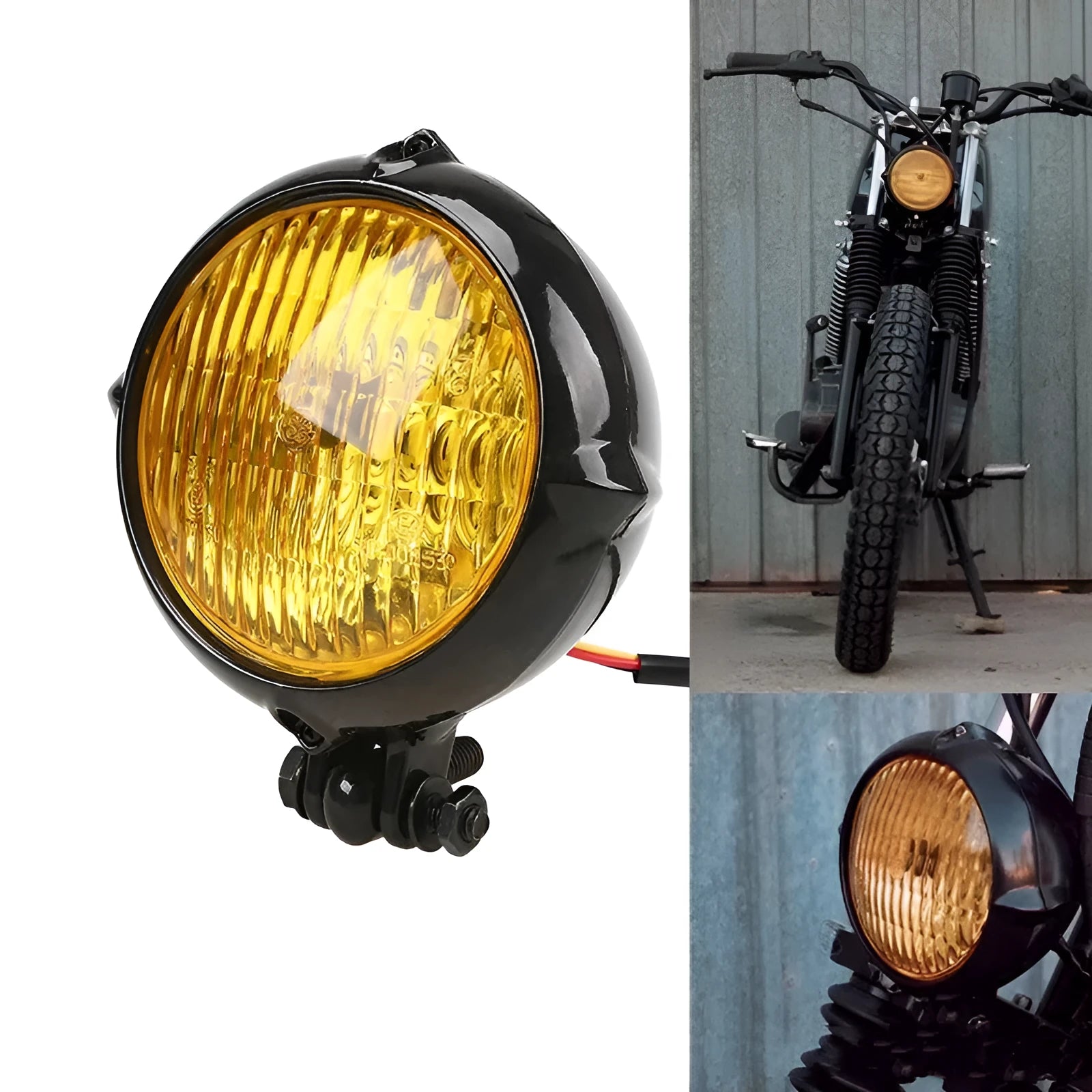 Harley motorcycle retro halogen headlight in black with aluminium housing