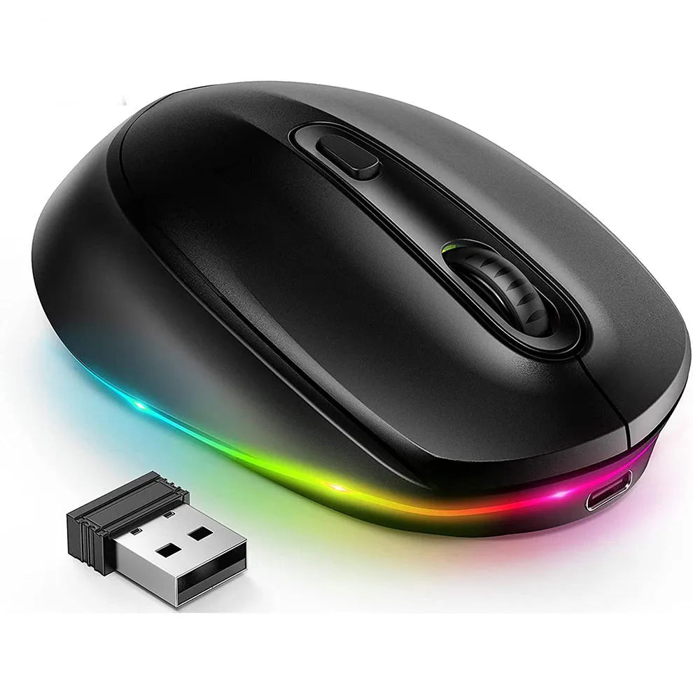 24g rechargeable wireless mouse showing ergonomic design and compact 108x64x32mm dimensions with USB connector