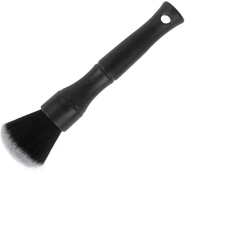 Black car detailing brush with ultra-soft pig hair bristles and a PP plastic handle for interior cleaning.