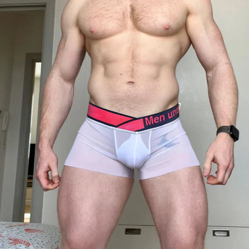 Gradient laser print men's low waist modal underwear in black on a mannequin.