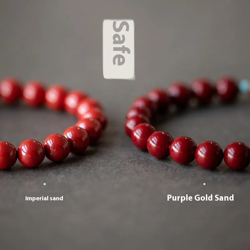 Cinnabar Hetian Jade beads bracelet with geometric ellipse shapes in purple gold sand colour