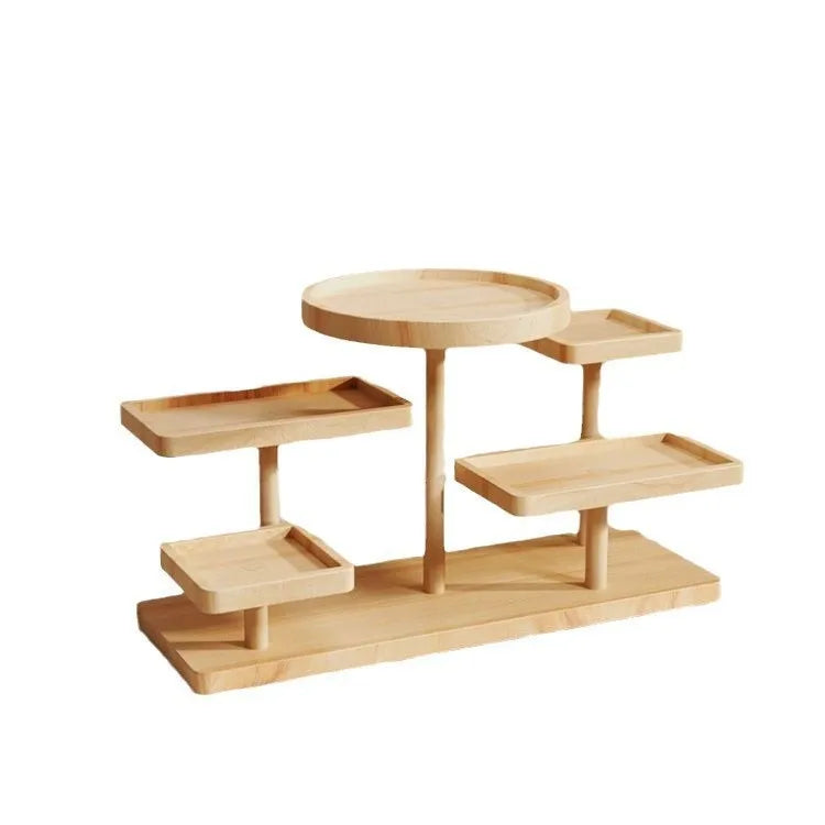 Wooden desktop storage rack with five layers for organising and storing small items, colour as shown