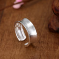 Korean frosted sterling silver adjustable open ring with geometric design on finger