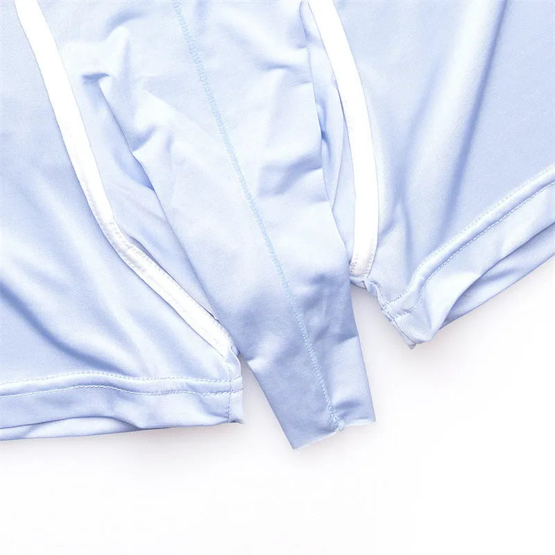 Men's solid colour ice silk boxer shorts showing mid-waist design in available colour options
