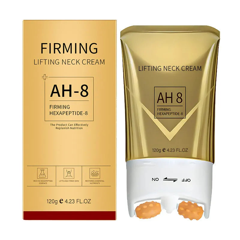 Roller neck cream with roller ball applicator, 120g formula in compact packaging