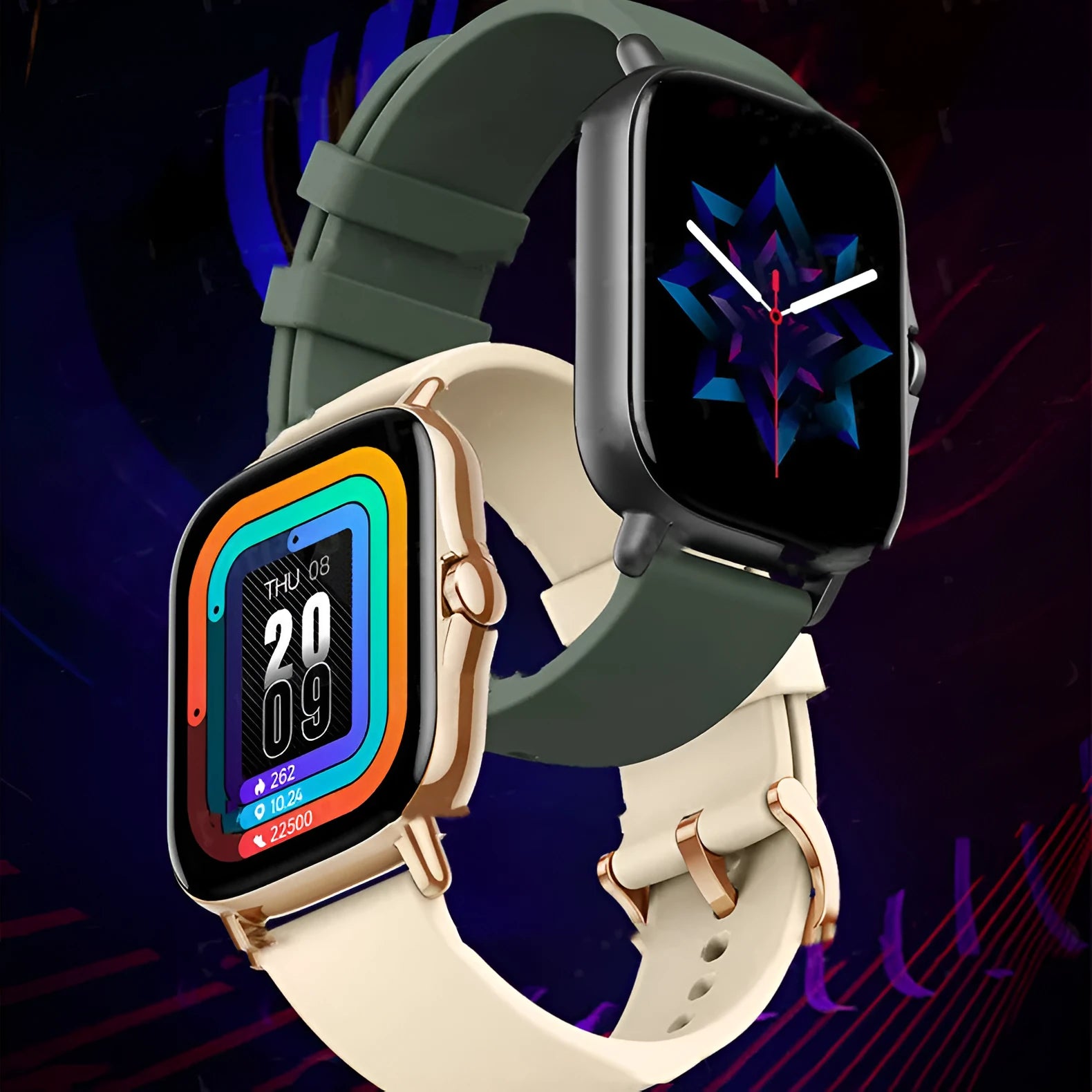 GT20 smartwatch with alloy case showing black colour option and touch screen display