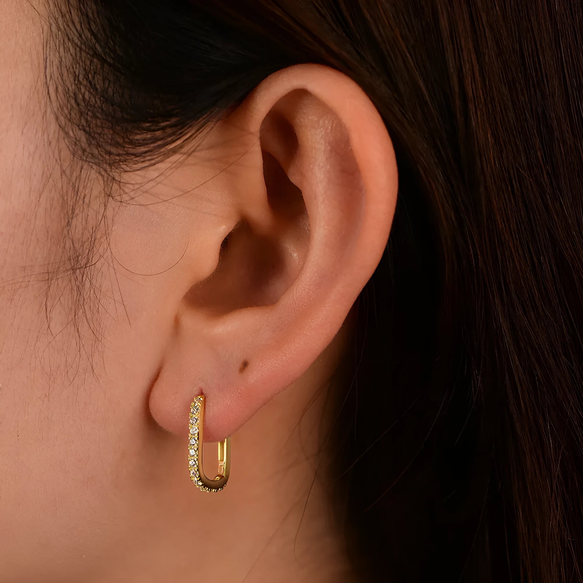 S925 sterling silver geometric ear clip earrings with oval zircon stones in yellow and white colour options