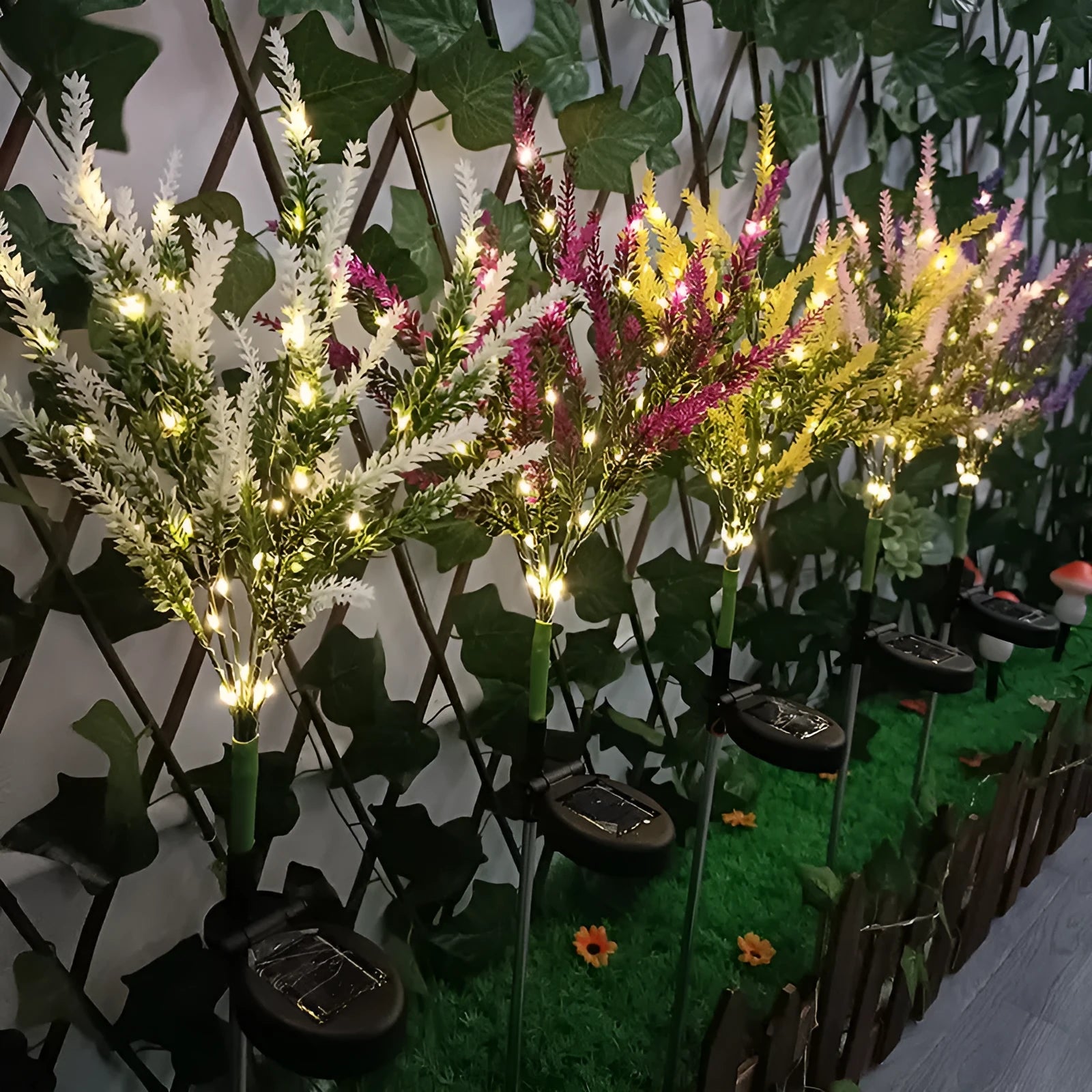 74cm tall solar-powered flower-shaped garden light in lavender colour options for outdoor decoration