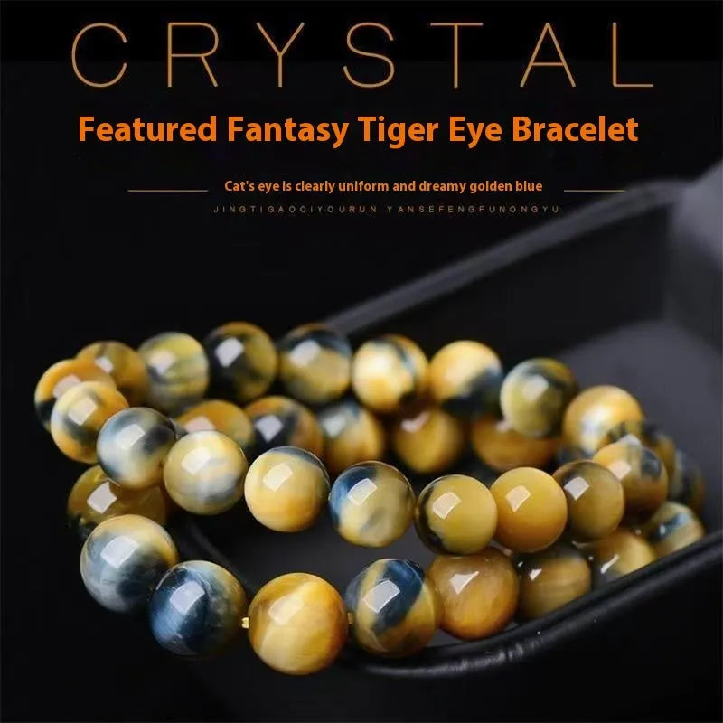 Fantasy Tigereye agate bracelet with round beads in geometric single-circle design