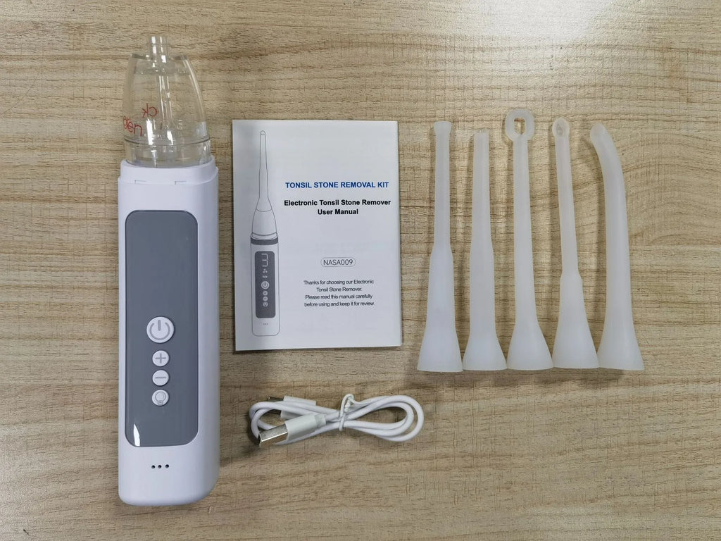 Tonsil stone extractor oral cleaning tool set for dental calculus removal in milky white
