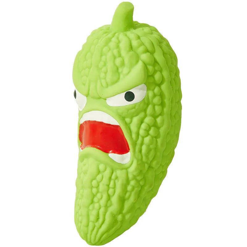 Bitter melon and chilli shaped dog chew toys with squeakers for dental care and boredom relief